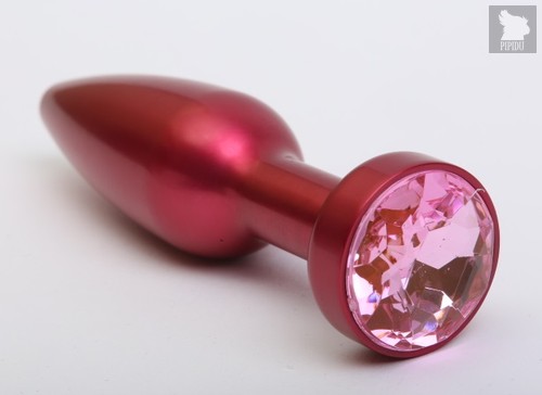 Большая анальная пробка с розовым стразом - 11,2 см, цвет красный - 4sexdreaM