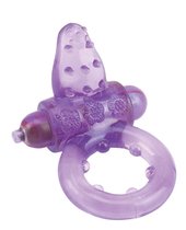 Фиолетовое эрекционное кольцо с вибрацией и рельефным язычком NUBBY CLITORAL PROBE COCKRING, цвет фиолетовый - Seven Creations