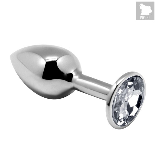 Серебристая анальная втулка с прозрачным кристаллом Mini Metal Butt Plug Size M - 8 см., цвет прозрачный - Adrien Lastic