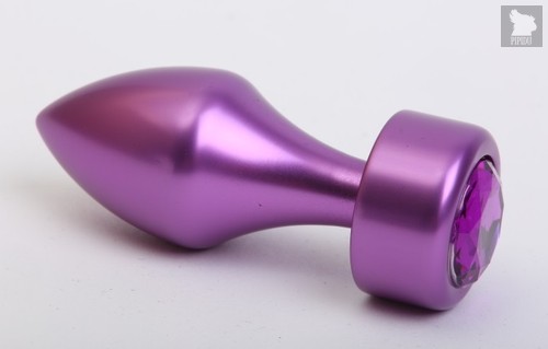 Фиолетовая анальная пробка с широким основанием и фиолетовым кристаллом - 7,8 см, цвет фиолетовый - 4sexdreaM