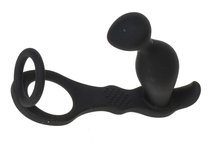 Черный анальный вибратор с эрекционными кольцами, цвет черный - Oyo