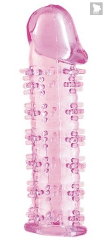 Гелевая розовая насадка на фаллос с шипами - 12 см, цвет розовый - Toyfa