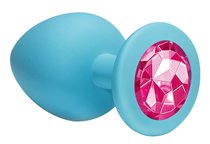 Большая голубая анальная пробка Emotions Cutie Large с розовым кристаллом - 10 см, цвет голубой - Lola Toys