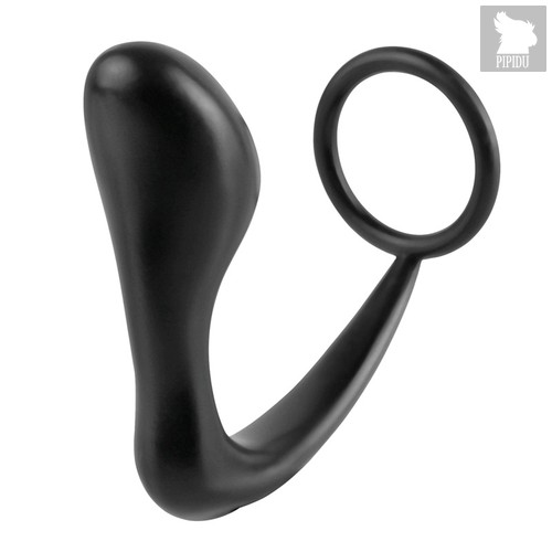 Эрекционное кольцо с анальной пробкой Ass-Gasm Cockring Plug, цвет черный - Pipedream