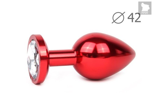 Коническая красная анальная втулка с прозрачным кристаллом - 9,3 см., цвет прозрачный - anal jewelry plug