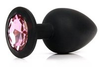Чёрная силиконовая пробка с розовым кристаллом размера L - 9,2 см, цвет розовый - Vandersex