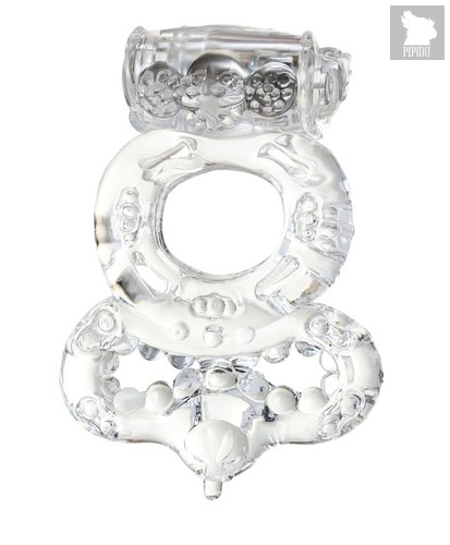 Прозрачное эрекционное кольцо с вибратором и подхватом, цвет прозрачный - Toyfa