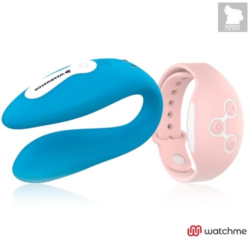 Голубой вибратор для пар с нежно-розовым пультом-часами Weatwatch Dual Pleasure Vibe, цвет голубой - Dreamlove