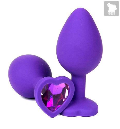 Фиолетовая силиконовая анальная пробка с фиолетовым стразом-сердцем - 10,5 см., цвет фиолетовый - Vandersex