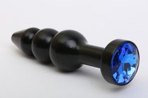 Чёрная анальная ёлочка с синим кристаллом - 11,2 см