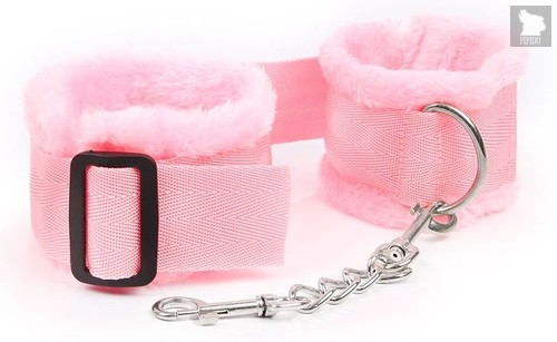 Розовые меховые наручники на регулируемых черных пряжках, цвет розовый - Bioritm