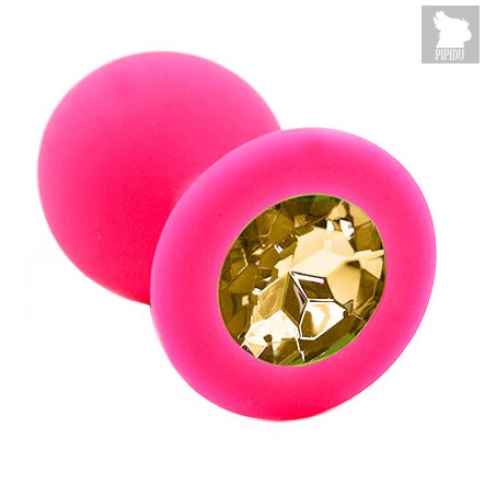 Розовая силиконовая анальная пробка с жёлтым кристаллом - 7 см, цвет розовый/светло-желтый - Kanikule