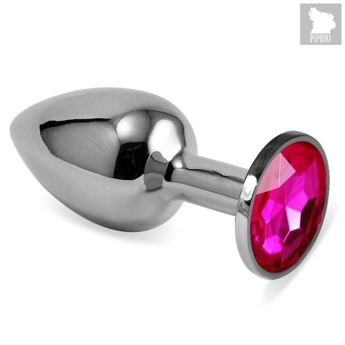 Серебристая анальная пробка с рубиновым кристаллом - 7,6 см., цвет малиновый - LoveToy