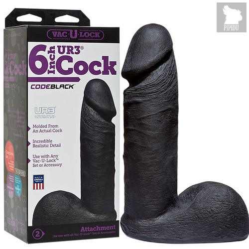 Насадка к трусикам Vac-U-Lock - 6" UR3 - Cock 15 см, цвет черный - Doc Johnson