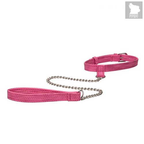 Розовый ошейник с поводком Tickle Me Pink Collar With Leash, цвет розовый - California Exotic Novelties