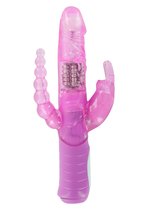 Розовый вибратор RABBIT DUAL PLEASURE с клиторальным и анальным стимуляторами - 22 см, цвет розовый - Seven Creations