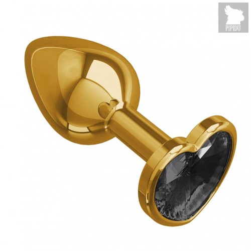 Золотистая анальная пробка с чёрным кристаллом-сердцем - 7 см, цвет золотой/черный - МиФ