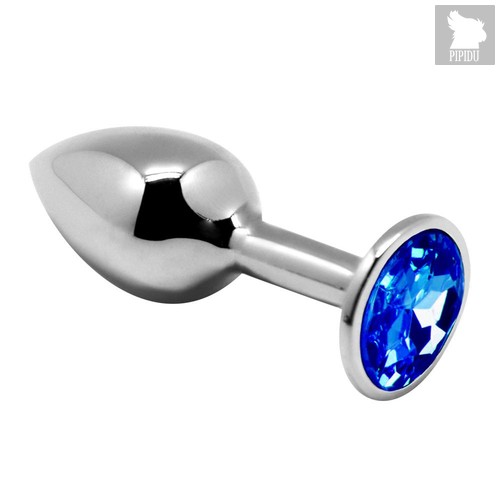 Серебристая анальная втулка с синим кристаллом Mini Metal Butt Plug Size S - 7 см., цвет синий - Adrien Lastic