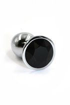 Серебристая алюминиевая анальная пробка с чёрным кристаллом - 8,4 см, цвет серебряный/черный - Kanikule