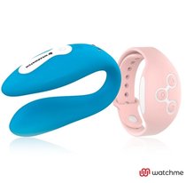 Голубой вибратор для пар с нежно-розовым пультом-часами Weatwatch Dual Pleasure Vibe, цвет голубой - Dreamlove