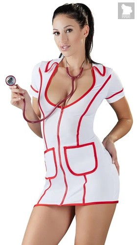 Сексуальное платье медсестры на молнии, цвет белый/красный, M - ORION