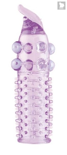 Гелевая фиолетовая насадка с шариками, шипами и усиком - 11 см, цвет фиолетовый - Toyfa