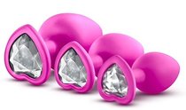 Набор розовых анальных пробок с прозрачным кристаллом-сердечком Bling Plugs Training Kit, цвет розовый - Blush Novelties