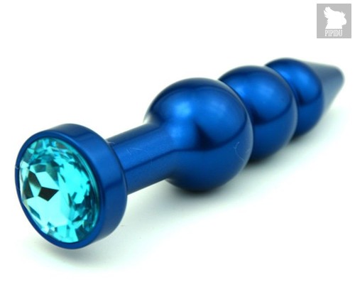 Синяя фигурная анальная пробка с голубым кристаллом - 11,2 см, цвет синий - 4sexdreaM