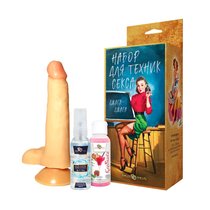 Набор для техник секса (фаллоимитатор реалистик, лубрикант клубничный, очищающий спрей), цвет телесный - МиФ