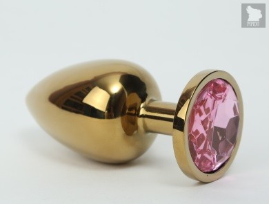 Золотистая металлическая анальная пробка с розовым стразом - 8,2 см - 4sexdreaM