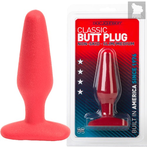 Шероховатая анальная пробка Butt Plugs No Skid Slim/Medium Red - 13,9 см, цвет красный - Doc Johnson
