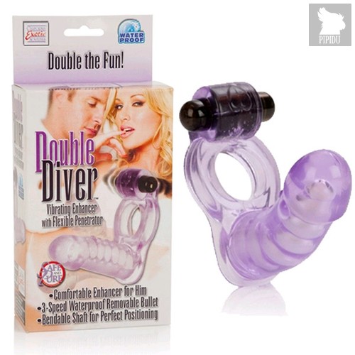 Эрекционное кольцо Double Diver, с фаллосом, цвет фиолетовый - California Exotic Novelties