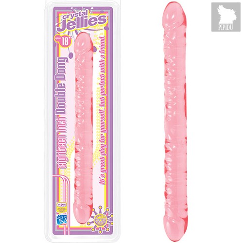 Розовый двухголовый фаллоимитатор Crystal Jellies - 45,7 см, цвет розовый/прозрачный - Doc Johnson