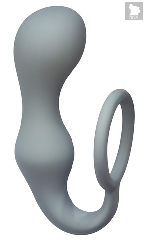 Эрекционное кольцо Double Pleasure Anal Plug с анальной пробкой, цвет серый - Lola Toys