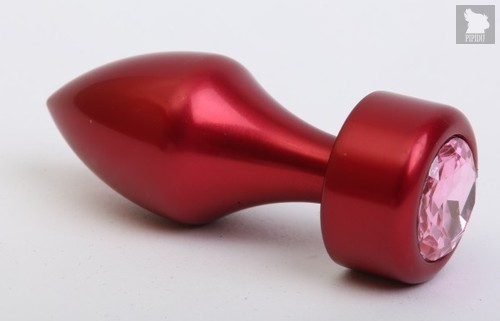 Анальная пробка с широким основанием и розовым кристаллом - 7,8 см, цвет красный - 4sexdreaM