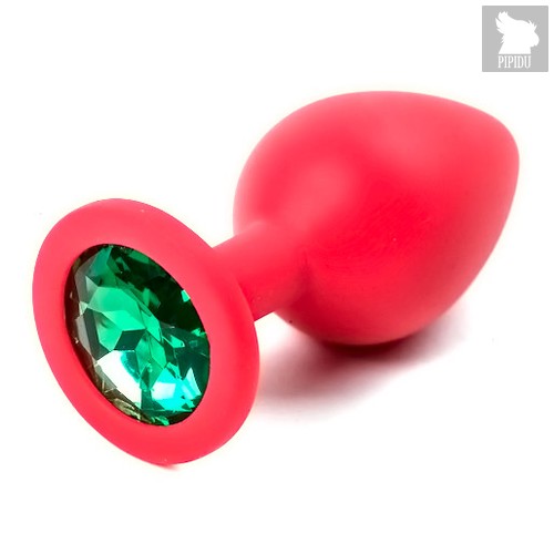 Анальная пробка Silicone Board Red 3.5 с кристаллом, цвет зеленый - Luxurious Tail