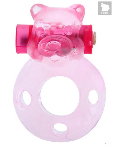 Розовое эрекционное кольцо «Медвежонок» с мини-вибратором, цвет прозрачный - Eroticon