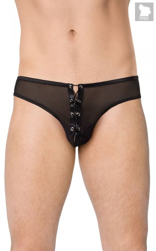 Сексуальный мужские трусы-стринги со шнуровкой, цвет черный, M-L - SoftLine Collection (SLC)