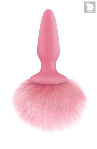 Розовая анальная пробка с коротким розовым хвостиком Bunny Tails, цвет розовый - NS Novelties