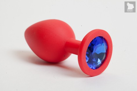 Пробка силиконовая с синим кристаллом 9,5х4см 47067-2-MM, цвет красный - Eroticon