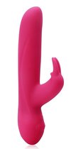 Розовый силиконовый вибратор с клиторальным отростком и 7 режимами вибрации - 21 см., цвет розовый - Erotic Fantasy