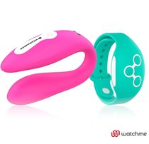 Розовый вибратор для пар с зеленым пультом-часами Weatwatch Dual Pleasure Vibe, цвет розовый - Dreamlove