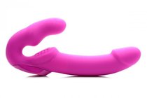 Розовый безремневой страпон с вибрацией Evoke Rechargeable Vibrating Strap On - 24,7 см., цвет розовый - XR Brands