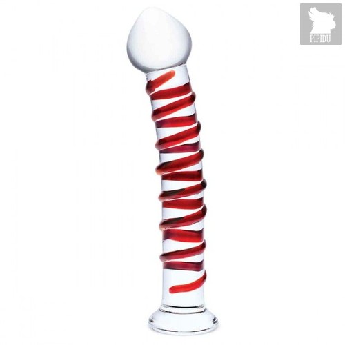 Прозрачный стимулятор с красной спиралью 10" Mr. Swirly Dildo - 25,4 см., цвет прозрачный - Gläs