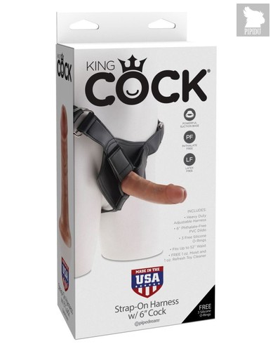 Страпон Harness со съемной насадкой King Cock w/ 6 Cock, цвет телесный - Pipedream