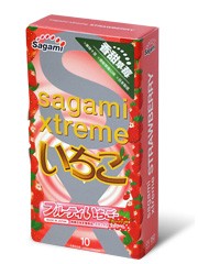 Презервативы Sagami Xtreme Strawberry со вкусом клубники, 10 шт. - Sagami