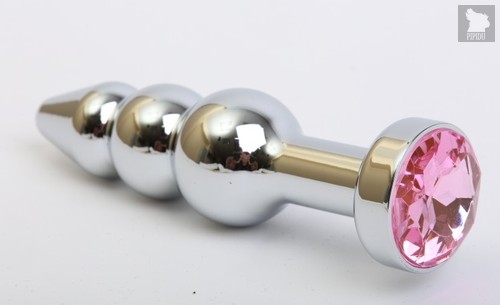 Серебристая анальная ёлочка с розовым кристаллом - 11,2 см - 4sexdreaM
