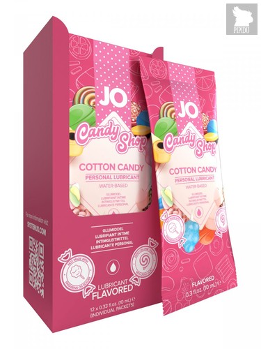 Смазка на водной основе Candy Shop Cotton Candy с ароматом сладкой ваты - 12 саше по 10 мл. - System JO