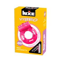 Розовое эрекционное виброкольцо Luxe VIBRO "Ужас Альпиниста" + презерватив, цвет розовый - LuxeLuv