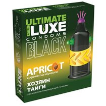 Черный стимулирующий презерватив "Хозяин тайги" с ароматом абрикоса - 1 шт., цвет черный - LUXLITE